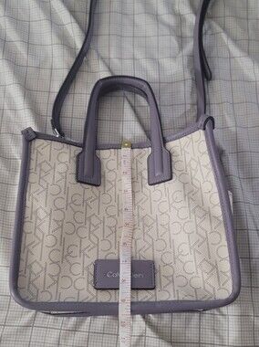 Calvin Klein Cream Canvas Satchel with Lilac Trim